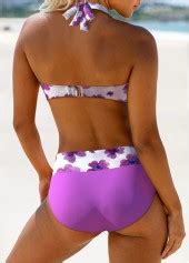 Rotita Criss Cross Purple Floral Print Bikini Set Rotita Usd