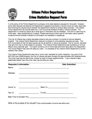 Fillable Online Urbanaillinois Crime Statistics Request Form City Of