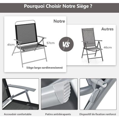 Goplus Pcs Salon De Jardin Pliable Chaises En Textil Ne Table