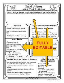 Benchmark Advance Rd Grade Unit Weekly Writing Editable Resources