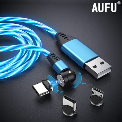 Aufu Flowing Led Magnetic Charging Mobile Phone Cables Usb C Cable