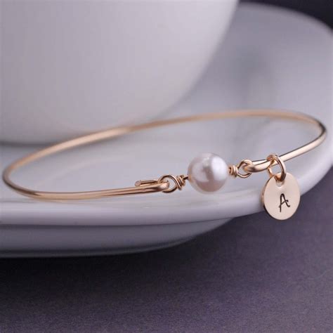 Gold Bangle Bracelet White Pearl Bracelet By Georgiedesigns