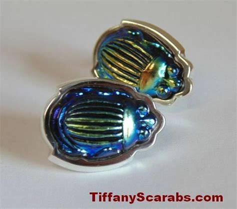 PAIR Of RARE TIFFANY FAVRILE ART GLASS COBALT SCARAB Gem