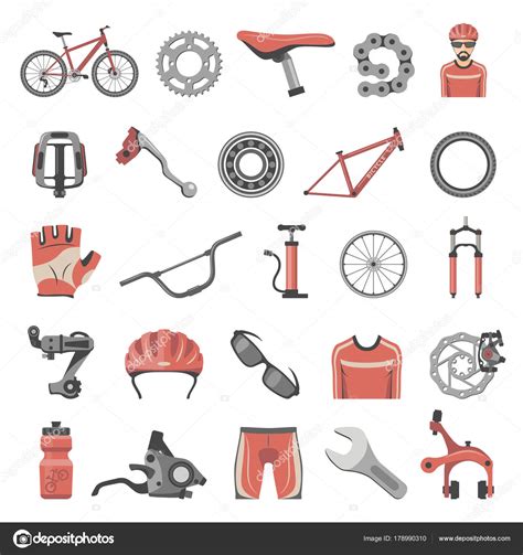 Bicycle Parts Equipment Icons Stock Vector By Zzelimir