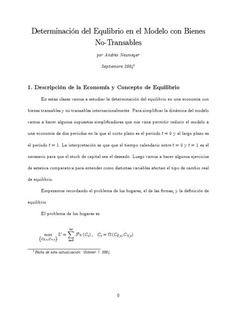 Determinacion Equilibrio General Modelo Bienes No Transables Pdf Pdf