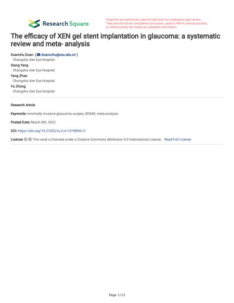 Pdf The Efficacy Of Xen Gel Stent Implantation In Glaucoma A