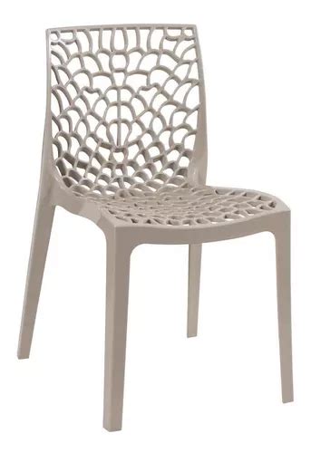 Cadeira de Jantar Empilhável Loft7 Gruvyer Alto Brilho Cor Nude Frete grátis