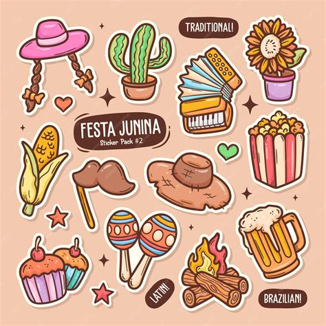 Festa Junina Leuke Doodle Vector Sticker Collectie Premium Vector