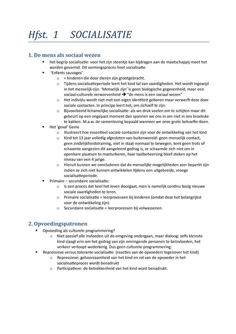 Sociologie Hfst Socialisatie De Mens Als Sociaal Wezen Het