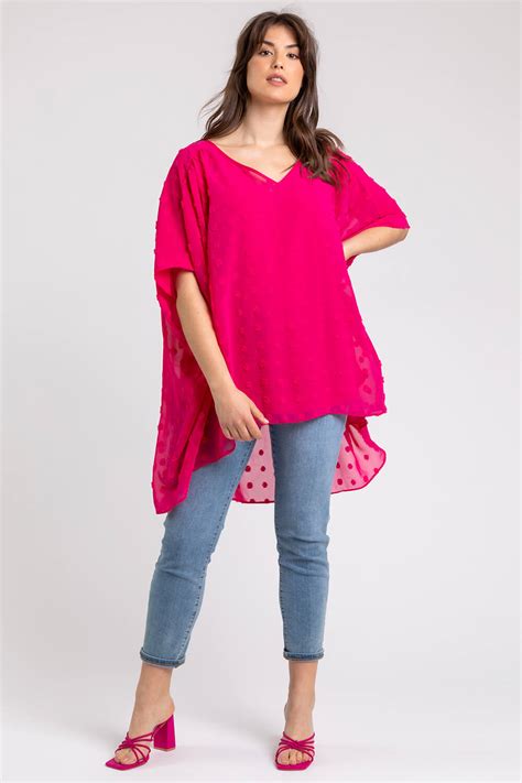 Curve Textured Spot Overlay Top In Fuchsia Roman Originals Uk