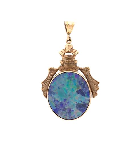 Lot Vintage Ct Yellow Gold Opal Pendant