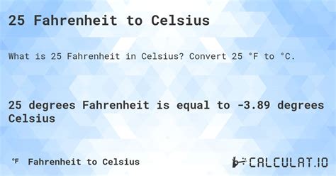 25 Fahrenheit to Celsius - Calculatio