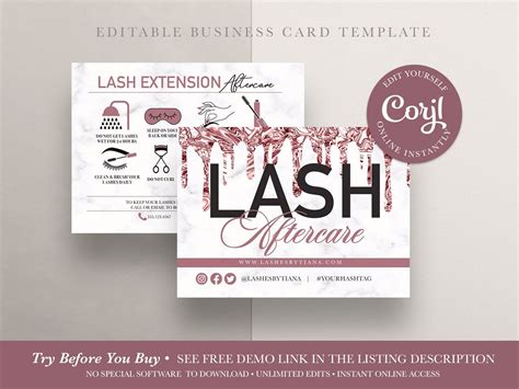 Editable Lash Extension Aftercare Card Eyelash Extensions Eyelashes