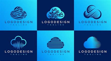 Premium Vector Modern Cloud Logo Design Set Digital Cloud Network