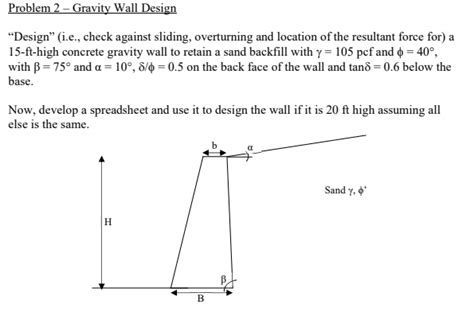 Solved Problem 2 - Gravity Wall Design "Design” (i.e., check | Chegg.com