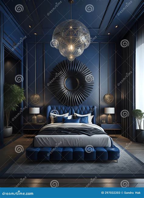 A Big Modern Abstract Designed Bedroom in Blue with Details of Cocobolo ...