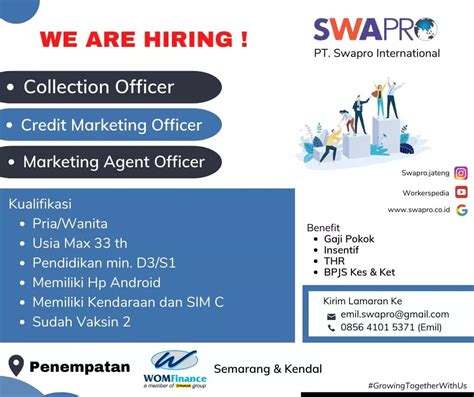 Lowongan Kerja Collection Officer Marketing Di PT SWAPRO