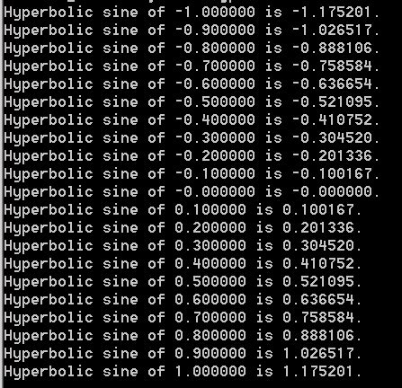 Hyperbolic sine: how to use sinh : Sin ASin « Math « C / ANSI-C