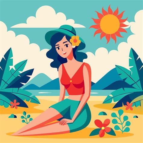 Femme En Bikini Fille D T En Vacances Maillot De Bain De Plage Dessin Anim Styl Dessin