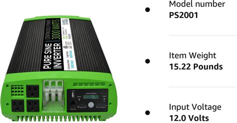 W Continuous W Surge Peak Power Pure Sine Wave Inverter W