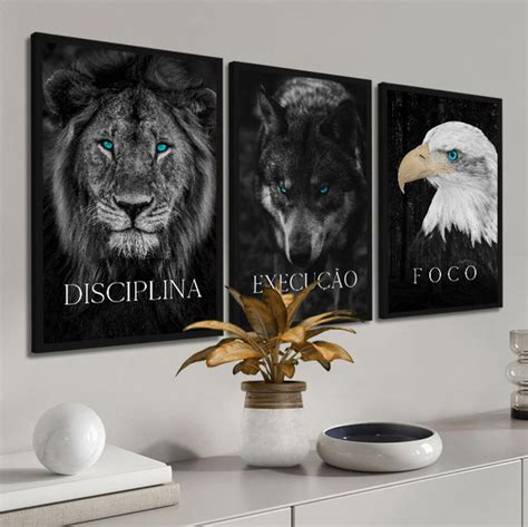 Quadro Decorativo Frases Leão Águia Lobo Disciplina Execução Foco 3