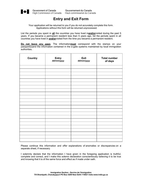Immigration Entry And Exit Canada PDF Form - FormsPal