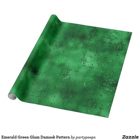 Emerald Green Glam Damask Pattern Wrapping Paper In 2021