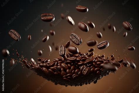 a pile of coffee beans falling into the air with coffee beans falling ...