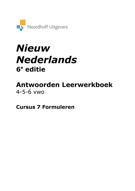 Antwoorden Formuleren Nieuw Nederlands Nieuw Nederlands E Editie