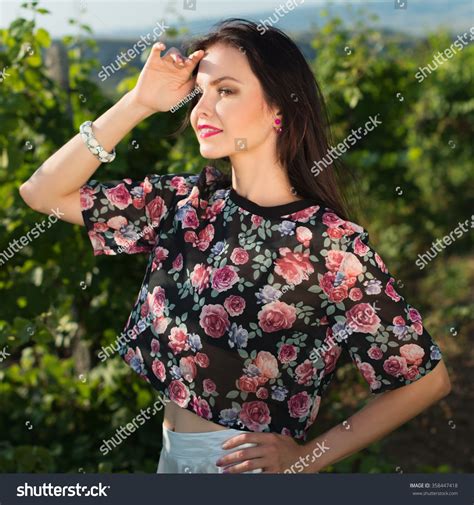 Sexy Beautiful Attractive Brunette Woman Slim Stock Photo