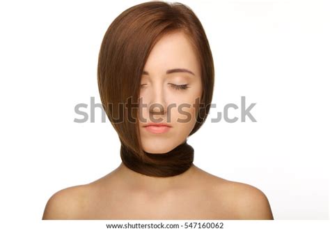 Portrait Beautiful Naked Girl Hair Around Stock Photo