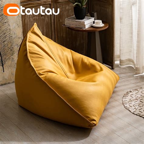 Otautau Tri Ngulo Faux Leather Bean Bag Capa Sem Enchimento Assento