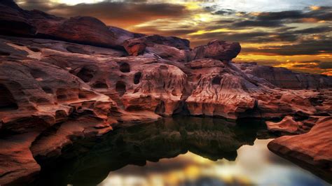 Wallpaper Nature Landscape Rocks Clouds Sunset Sky Water