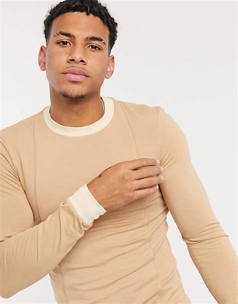 Asos Design Muscle Fit Smart Long Sleeve T Shirt With Pintuck Detail In