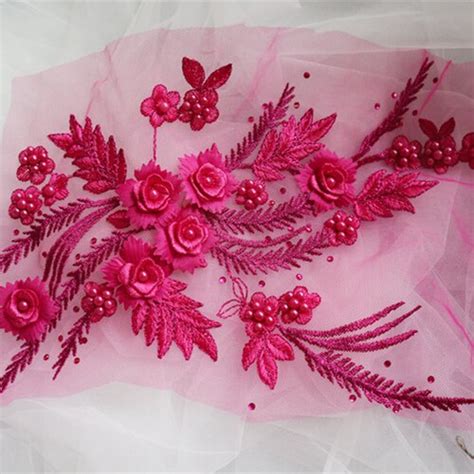 Hot Pink Floral Lace Fabric With Scallops Edge For Wedding Etsy