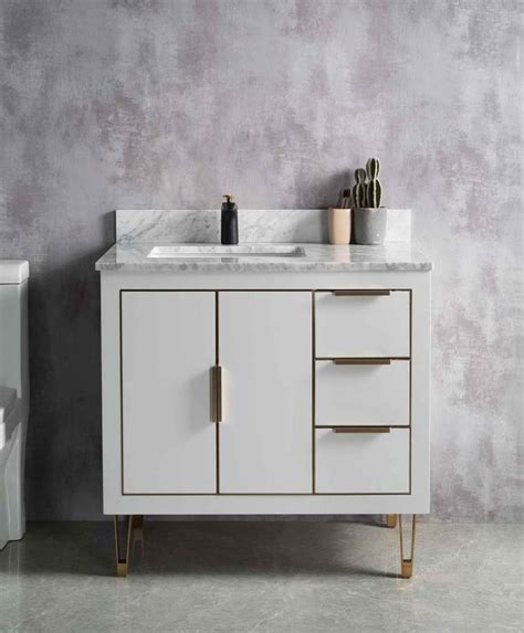 Rubeza Mm Dukes Vanity Unit With Carrara Marble Top White Gold