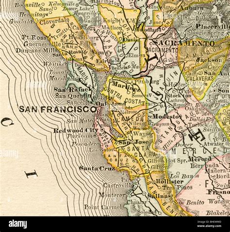 Old Map Of San Francisco Bay Area From Original Geography Textbook