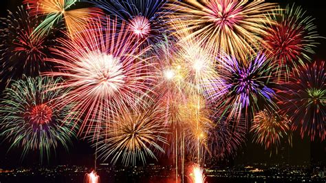 Wallpaper Beautiful fireworks, sparks, night, city, New Year 3840x2160 ...