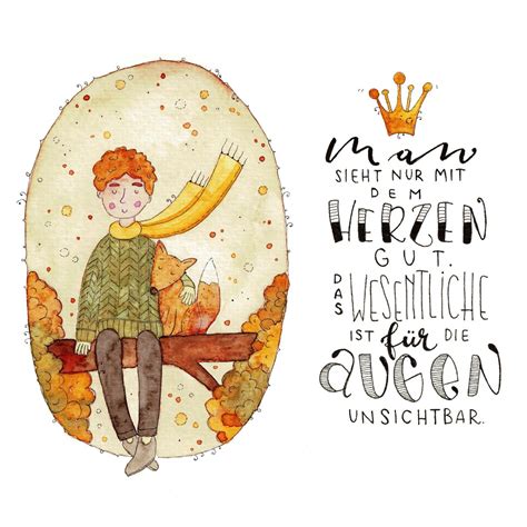 Der Kleine Prinz Lettering Watercolour Aquarelle Zitate