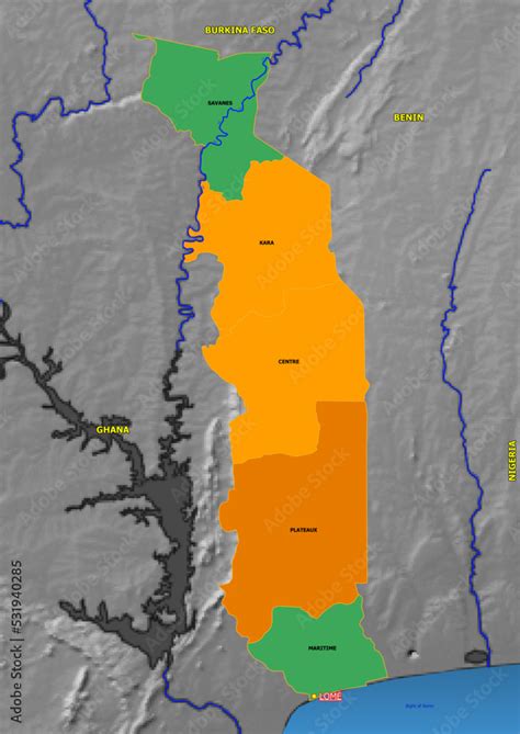 Administrative And Political Colored Vector Map Of Togo With Colourful