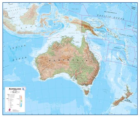 Large Australasia Wall Map Physical (Paper)