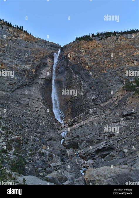 Low Angle View Of Famous Water Fall Takakkaw Falls In Yoho National