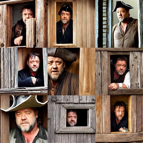 Russell Crowe With Large Pirate Hat Peering Out Stable Diffusion