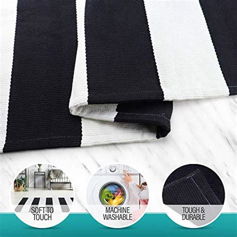 Nanta Black And White Striped Rug X X Cotton Machine