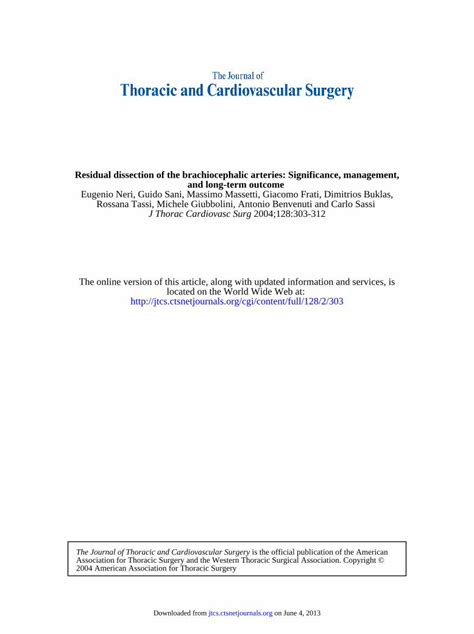 Pdf Residual Dissection Of The Brachiocephalic Arteries Significance