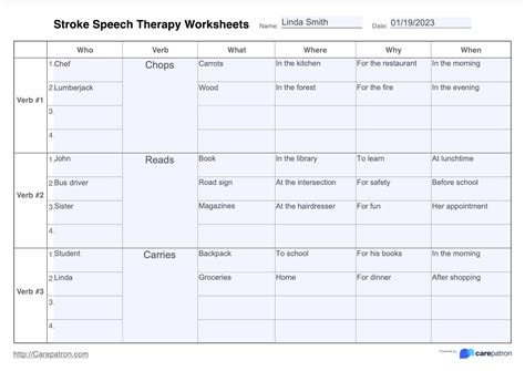 Stroke Speech Therapy Worksheet & Example | Free PDF Download