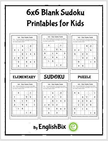 6x6 Blank Sudoku Printables for Elementary Grades - EnglishBix