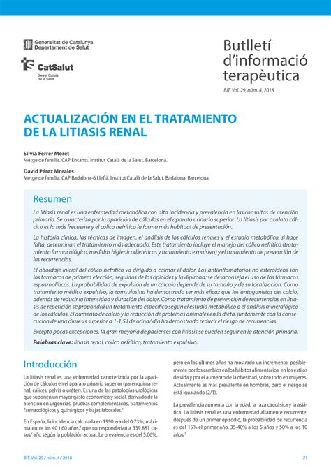 Tratamiento Para Litiasis Renal ActualizaciÓn En El Tratamiento De La