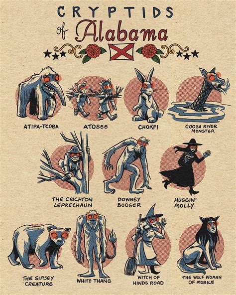 Famous Cryptids of Alabama Print - Etsy | Mythical creatures art