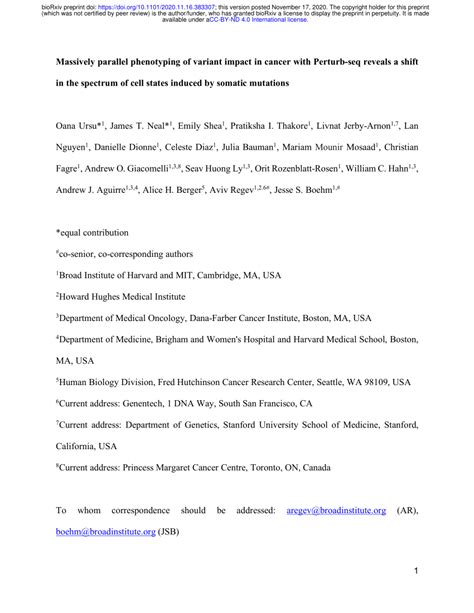 PDF Massively Parallel Phenotyping Of Variant Impact In Cancer With